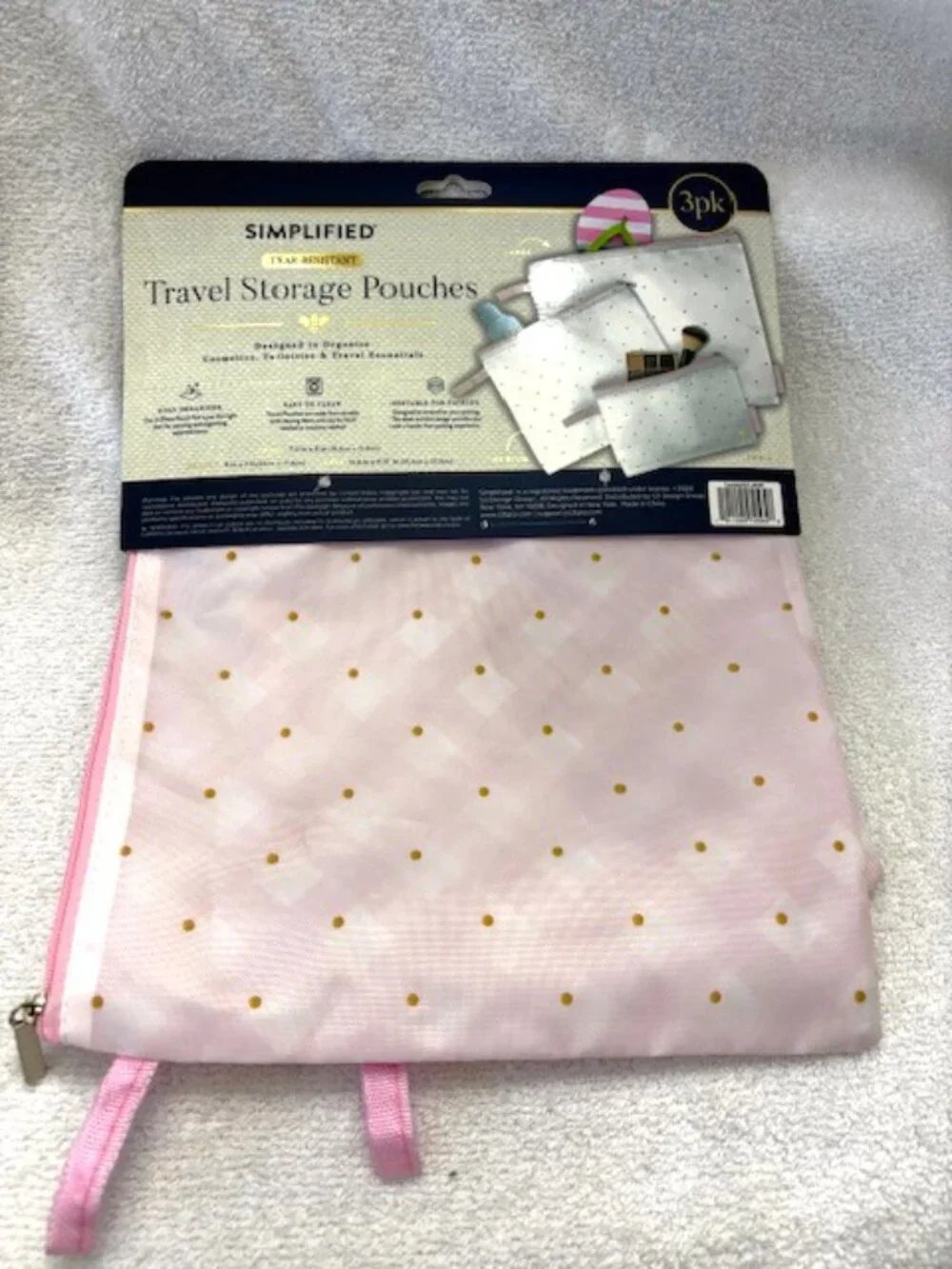 Simplified brand 3-pack Travel Storage Pouches with zip closure NWT